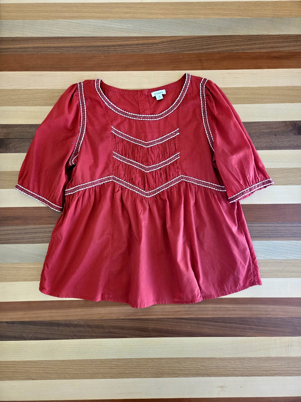 Sundance Red Embroidered Babydoll Peasant Top Size M Vintage